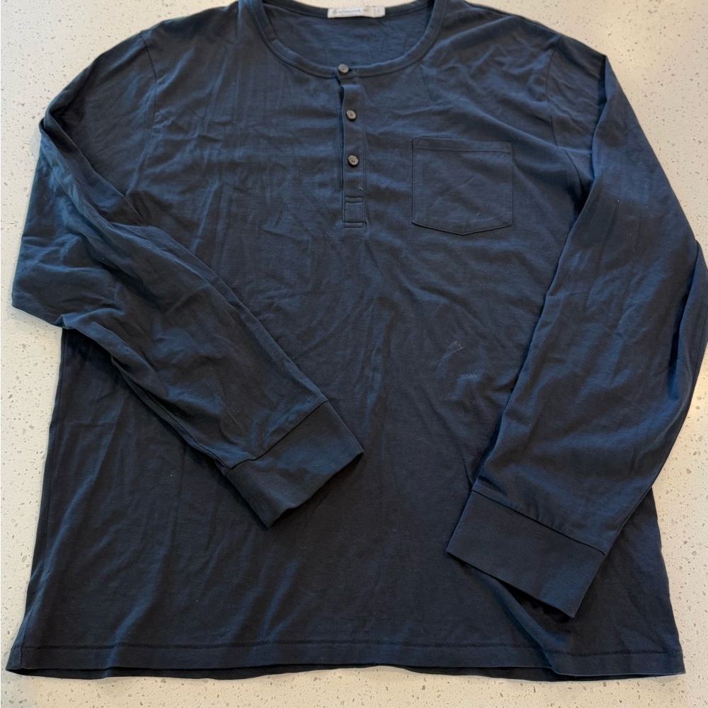 L ALTERNATIVE APPAREL Men’s Navy Blue Long Sleeve Henley T-Shirt Winter Fall Lig
